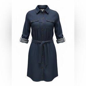 Madison Jules Denim Shirt Dress Small Chambray Button Down Tie Waist Casual